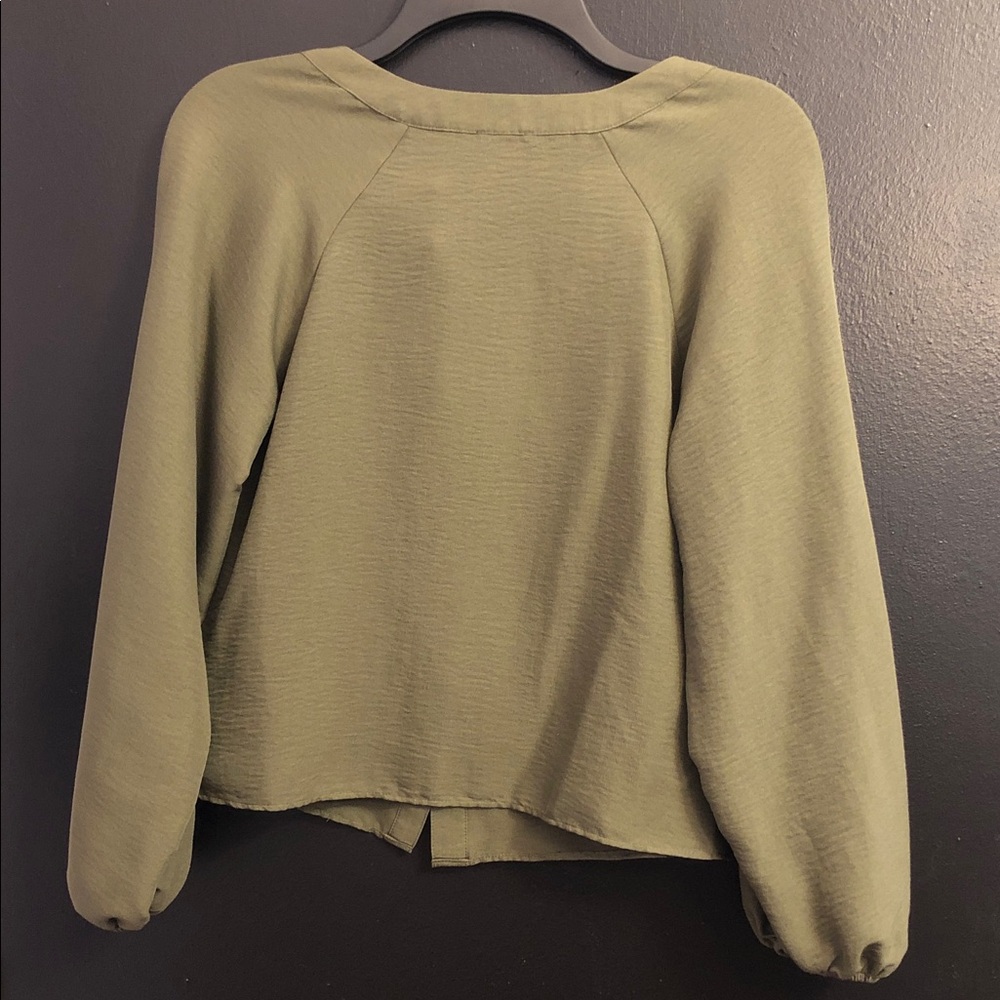 EXPRESS Army Green Button-Front Blouse - Picture 4 of 4